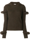 Jw Anderson Hooded Ribbed Wool And Alpaca-blend Sweater In Army Green