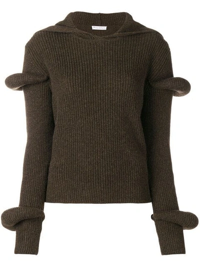 Jw Anderson Hooded Ribbed Wool And Alpaca-blend Sweater In Army Green