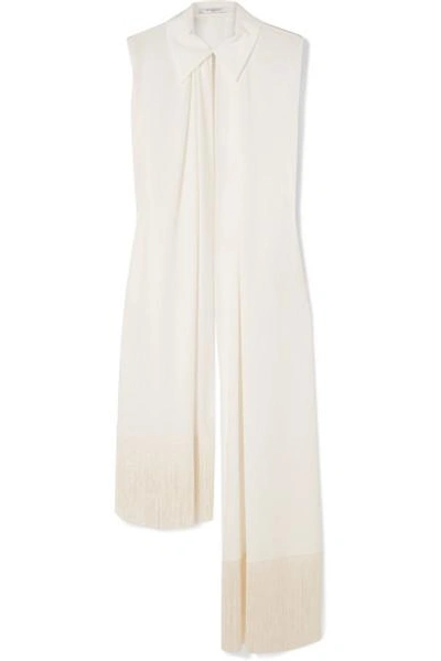 Givenchy Asymmetric Fringed Silk Blouse In Bianco