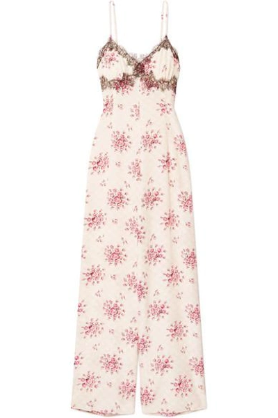 Morgan Lane Bambi Lace-trimmed Printed Silk-charmeuse Jumpsuit In Pink