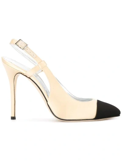 Alessandra Rich Two-tone Satin Slingback Pumps In Neutrals