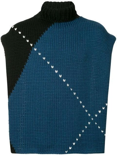 Raf Simons Scarf-style Back Turtleneck Sweater In Blue