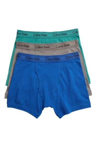 Calvin Klein Men's Cotton Stretch Boxer Briefs 3-pack Nu2666 In Blue, Teal, Gray