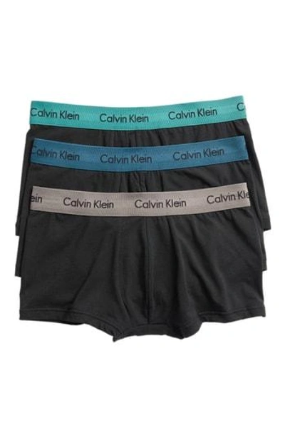 Calvin Klein 3-pack Stretch Cotton Low Rise Trunks In Black W/ Grey/ Blue/ Raliegh