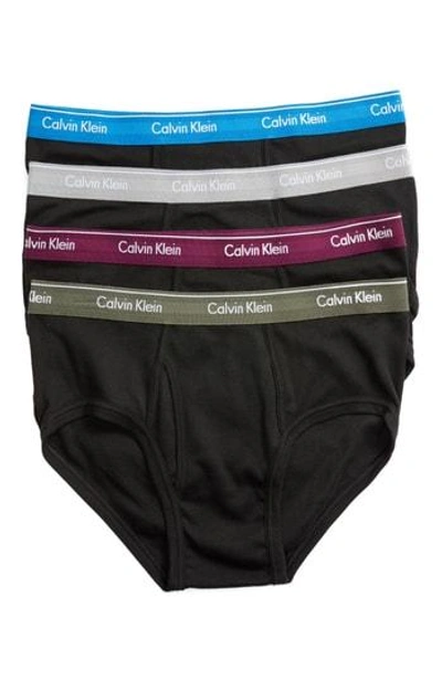 Calvin Klein 4-pack Cotton Briefs In Black W/ Blue/ Plum/ Multi Wb