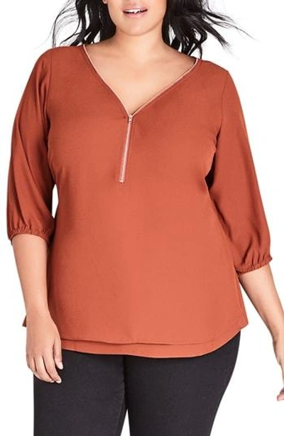 City Chic Sexy Fling Zip Front Top In Spice