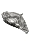 Eric Javits Kate Wool Houndstooth Beret In Black Check