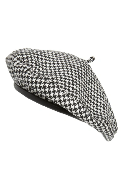 Eric Javits Kate Wool Houndstooth Beret In Black Check