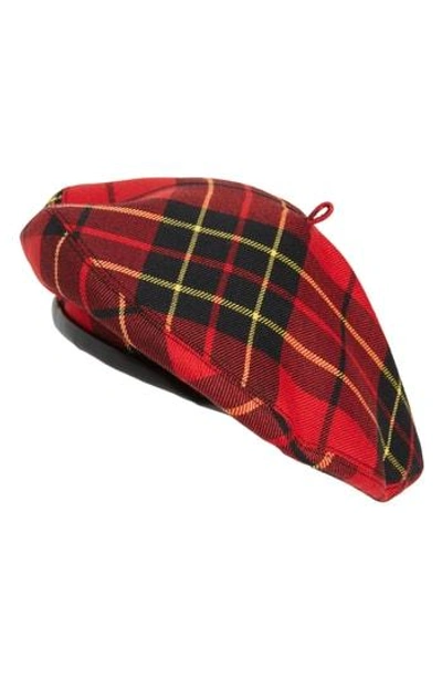 Eric Javits Kate Wool Houndstooth Beret In Red/ Black