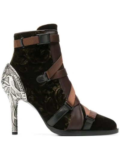 Chloé Tracy Rubber And Canvas-trimmed Leather And Velvet Ankle Boots In Brown