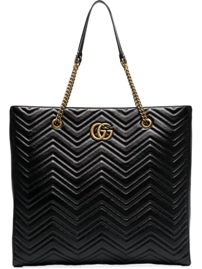 Gucci Gg Marmont Large Leather Tote In 1000 Black