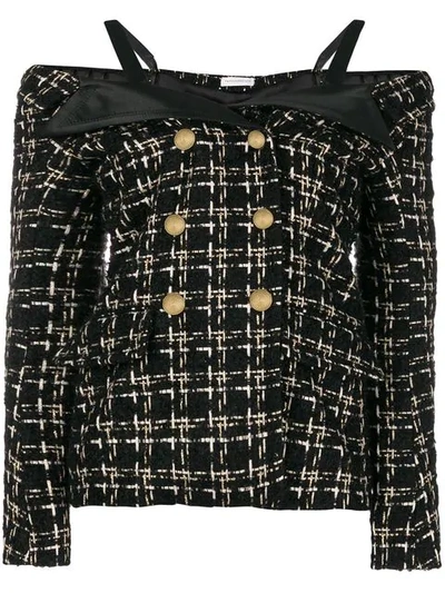 Faith Connexion Cold Shoulder Tweed Jacket In Black