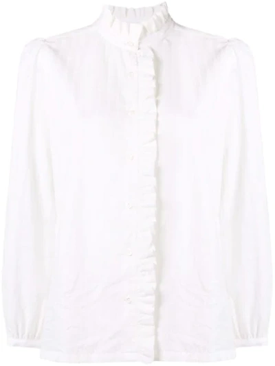 Apc A.p.c. Ruffle Trim Mandarin Collar Shirt - White