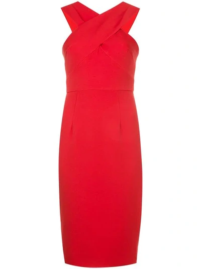 Milly Cross Neck Fitted Dress - Red