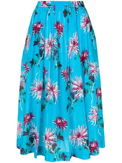 Diane Von Furstenberg Dvf  Floral Printed Full Skirt - Blue