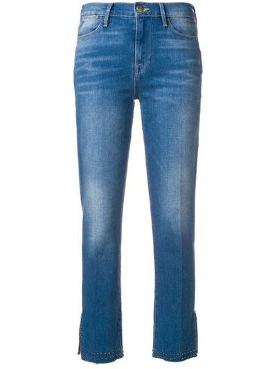 Frame Stud Detail Cropped Jeans In Blue