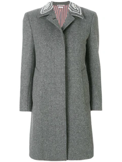 Thom Browne Pearl Collar Melton Bal Collar Overcoat In Grey
