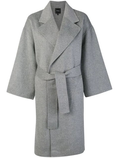 Theory Belted Single Breasted Coat - Grey