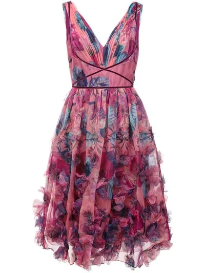 Marchesa Notte 3d Floral Embroidered Cocktail Dress In Pink