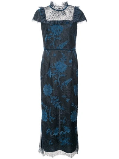 Marchesa Notte Cap Sleeve Floral Dress In Navy