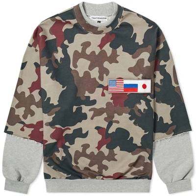 Gosha Rubchinskiy Double Sleeve Camo Flag Sweat In Green