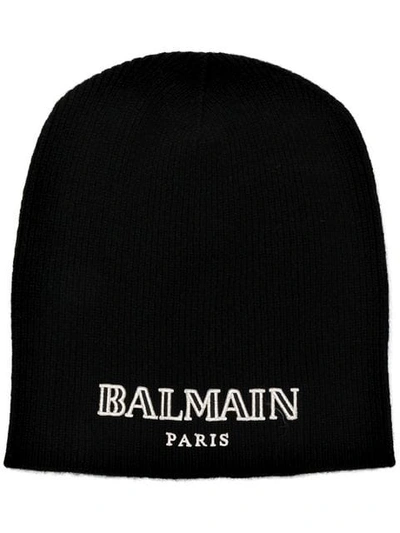 Balmain Kaschmir-beanie Mit Logo-stickerei In Black