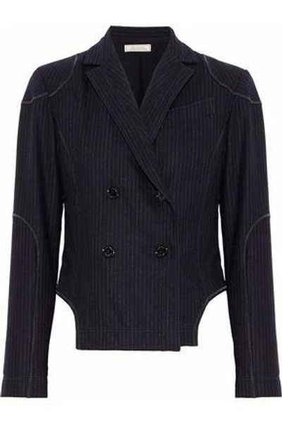 Nina Ricci Woman Double-breasted Pinstriped Wool-blend Blazer Navy