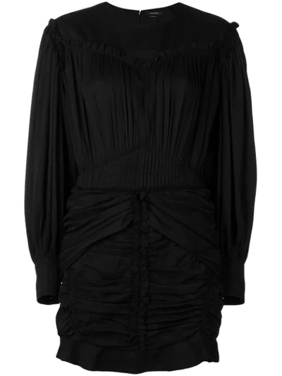 Isabel Marant Volume-sleeve Cinch-waist Gathered Mini Dress In Black