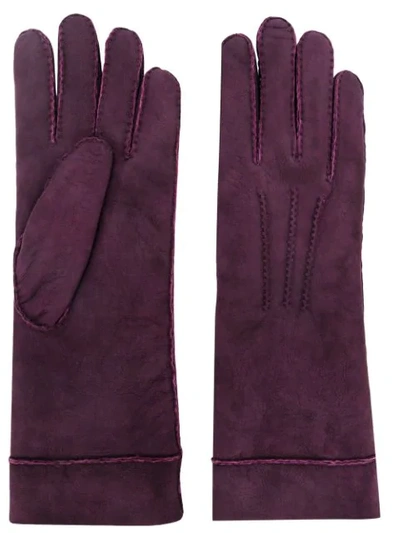 Isabel Marant Embroidered Lambskin Gloves In Pink & Purple