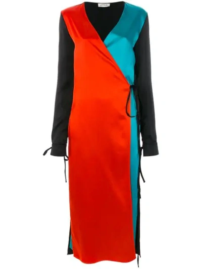Attico Grace Color-block Satin Wrap Dress In Multicolor
