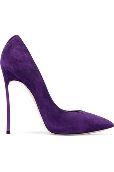 Casadei Woman Patent Leather-trimmed Suede Pumps Dark Purple