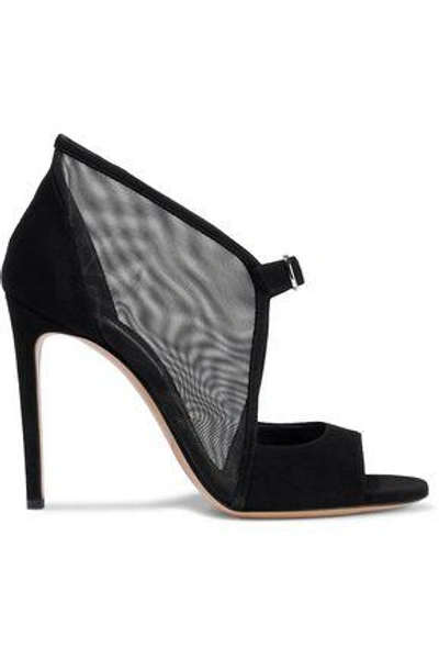 Casadei Woman Mesh And Suede Sandals Black