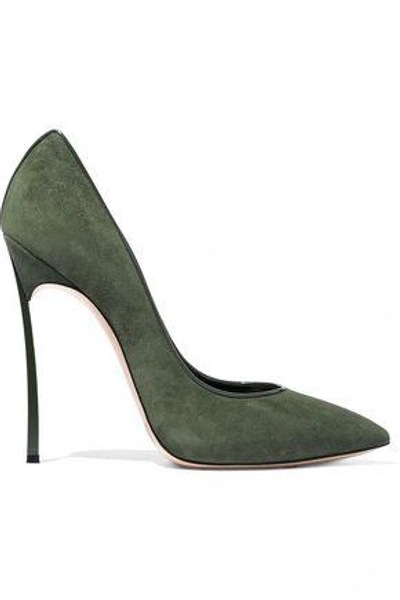 Casadei Woman Patent Leather-trimmed Suede Pumps Leaf Green