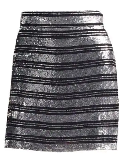Derek Lam 10 Crosby Striped Embellished Silk A-line Mini Skirt In Black