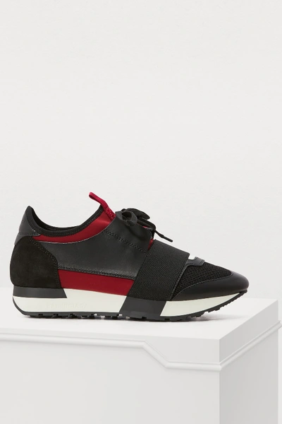 Balenciaga Race Runner Leather And Mesh Trainers In Black