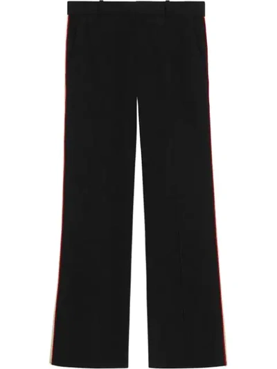 Gucci Side Stripe Stretch Cady Crop Flare Pants In Black