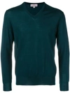 Canali Fine Knit V-neck Sweater In Blue