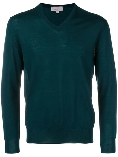 Canali Fine Knit V-neck Sweater In Blue