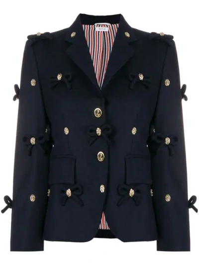 Thom Browne Bow Applique Flannel Sport Coat In Blue