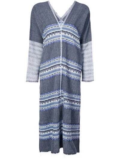 Lemlem Striped V-neck Dress In Blue