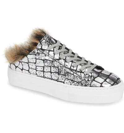 P448 Women's Clara Crackled Leather Open Back Platform Sneakers In Silver Lunar