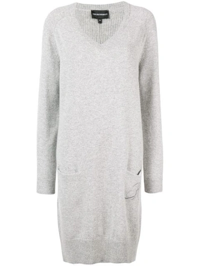 Emporio Armani Long Knitted Dress In Grey