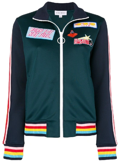 Mira Mikati Striped Appliquéd Stretch Scuba-jersey Track Jacket In Green