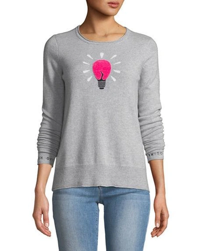 Lisa Todd Lighten Up Textured Lightbulb Cashmere Pullover Sweater W/ Embroidered Cuffs In Gray