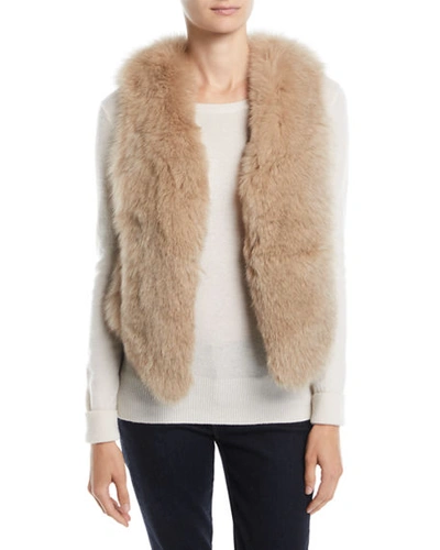 Adrienne Landau Short Fur Vest W/ Cutout Back In Beige