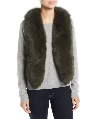 Adrienne Landau Short Fur Vest W/ Cutout Back In Dark Green