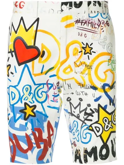 Dolce & Gabbana Dubai Graffiti Print Bermuda Shorts In White