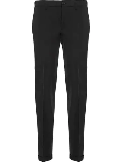 Prada Technical Stretch Cotton Blend Trousers - Black In Black