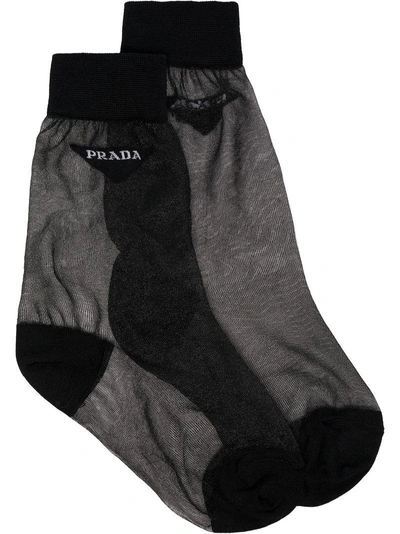 Prada Sheer Logo Socks Black ModeSens