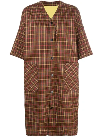 Neul Checked Short Sleeved Coat In Brown